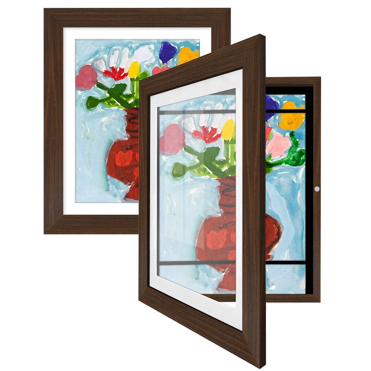 Americanflat 10x12.5 Kids Art Frame - Set of 2 - 8.5x11 with Mat or 10x12.5 without Mat - Kids Artwork Frame - Magnetic Frame Closure - Shatter Resistant Glass - Hanging Hardware